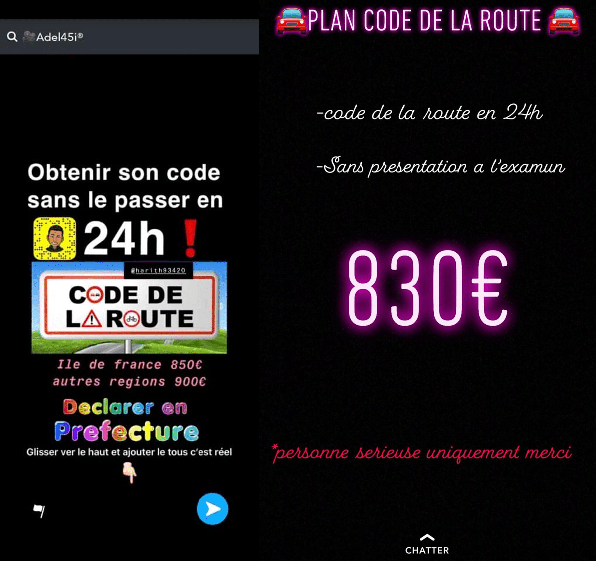 Fraude code de la route Snapchat