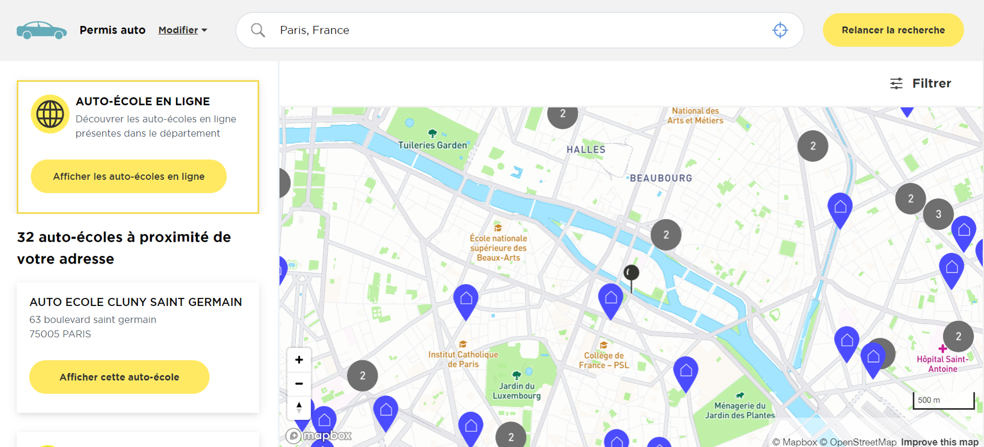 Carte des auto-écoles - Paris