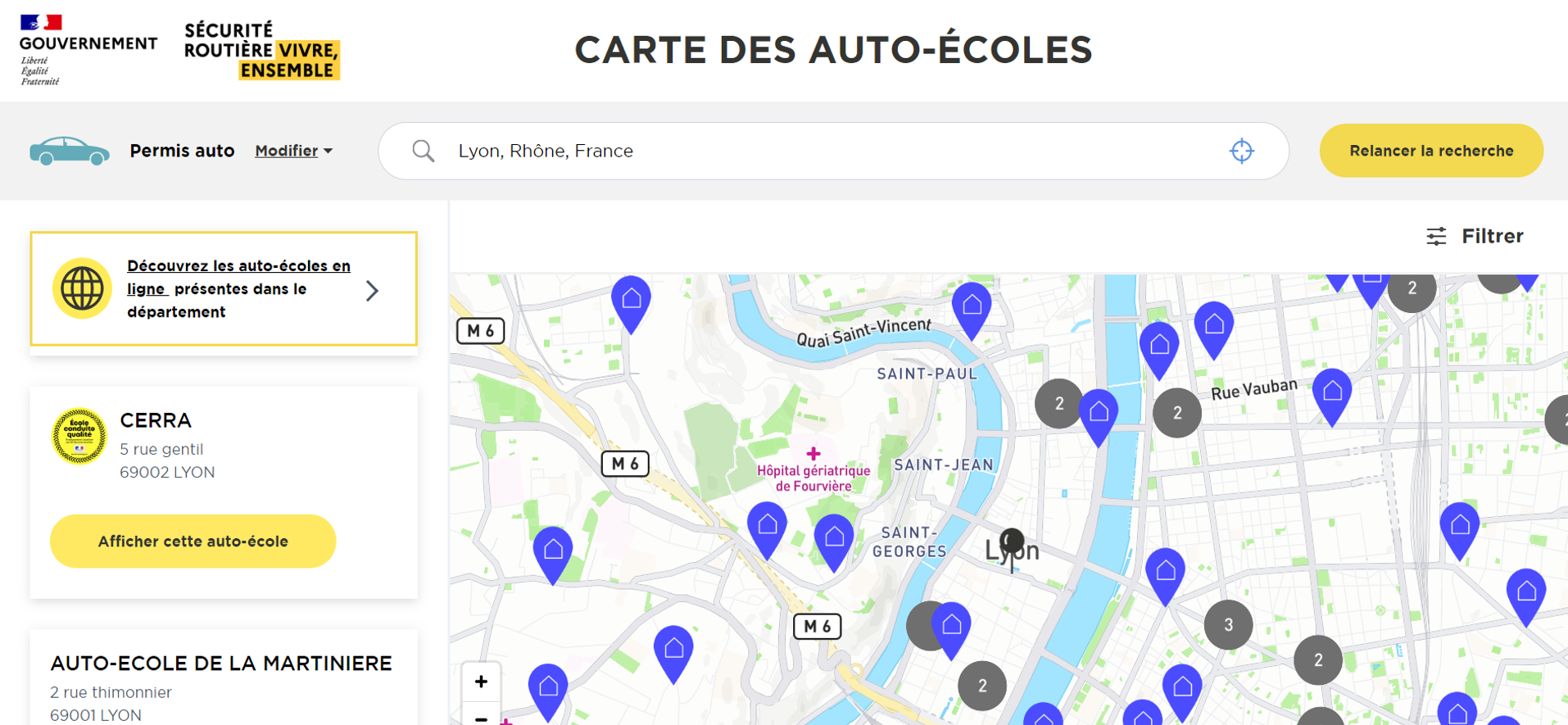 Carte des auto-écoles - dénomination sociale