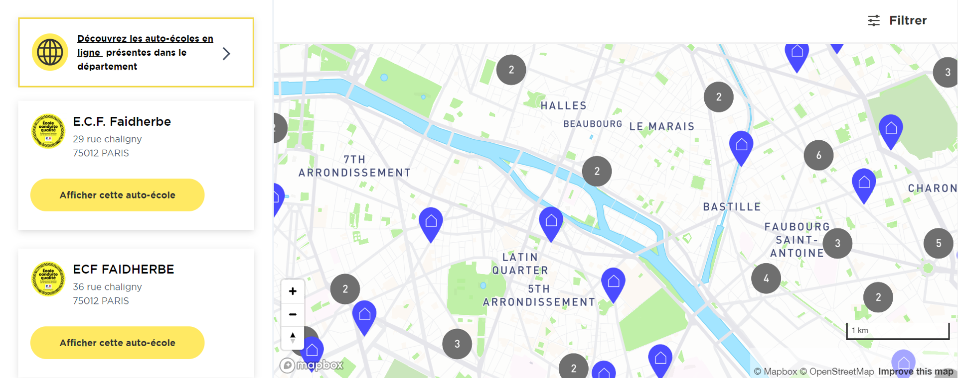 Carte des auto-écoles - mal orthographiées