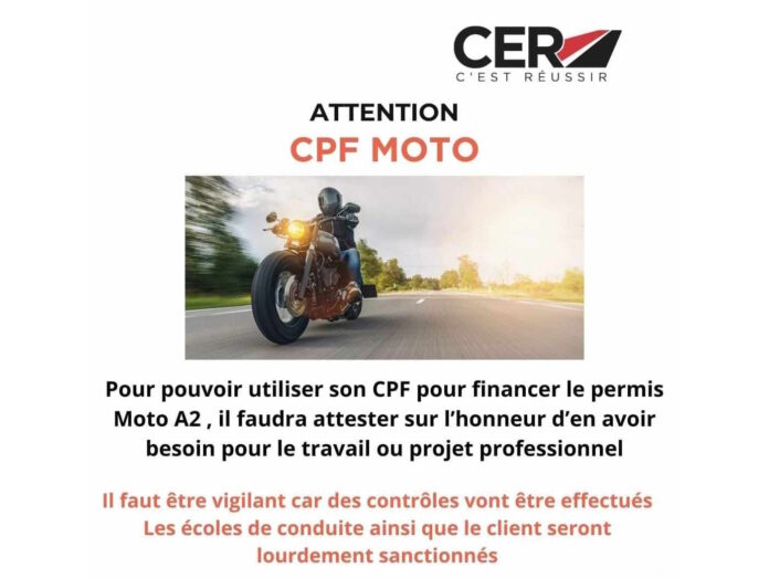 Message avertissement CER permis moto avec le CPF