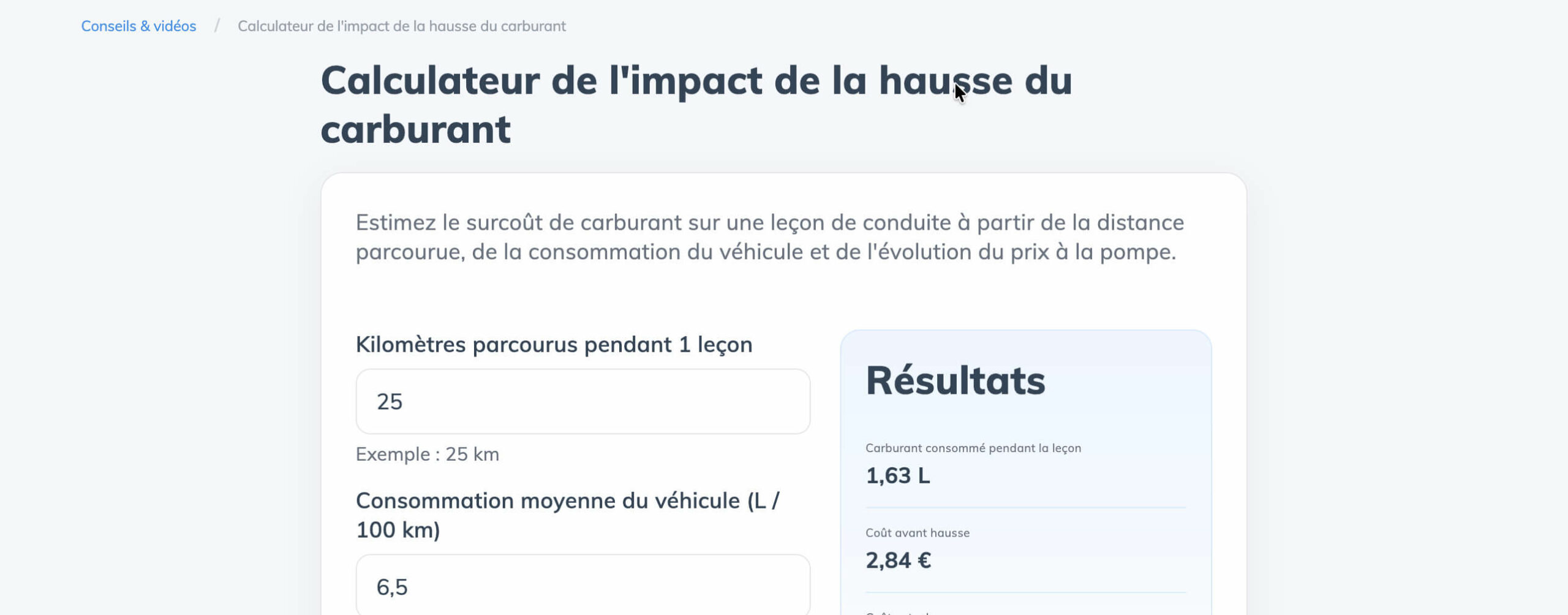 calculateur VroomVroom hausse carburant