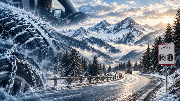 Virage alpin sous la neige